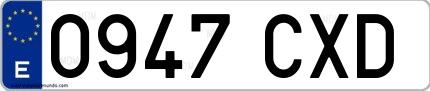 Ejemplo de matrícula española 0947 CXD