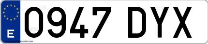 Ejemplo de matrícula española 0947 DYX