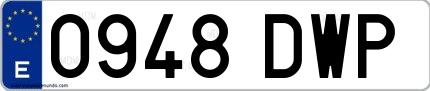 Ejemplo de matrícula española 0948 DWP