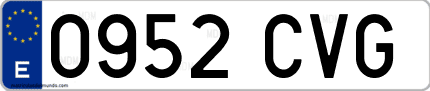 Ejemplo de matrícula de coche ordinaria 0952 CVG