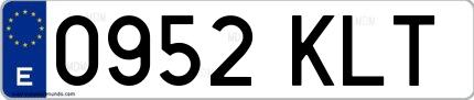 Ejemplo de matrícula española 0952 KLT