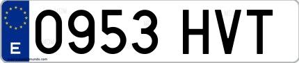 Ejemplo de matrícula española 0953 HVT