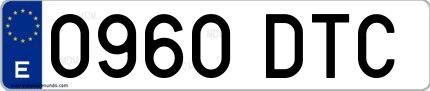 Ejemplo de matrícula de coche ordinaria 0960 DTC