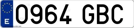 Ejemplo de matrícula española 0964 GBC