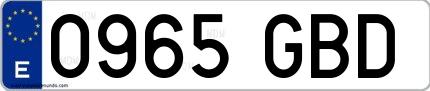 Ejemplo de matrícula española 0965 GBD