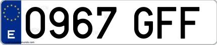 Ejemplo de matrícula española 0967 GFF