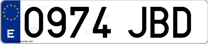 Ejemplo de matrícula de coche ordinaria 0974 JBD
