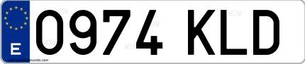 Ejemplo de matrícula española 0974 KLD