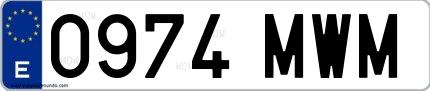 Ejemplo de matrícula española 0974 MWM