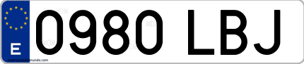 Ejemplo de matrícula de coche ordinaria 0980 LBJ