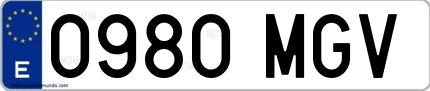 Ejemplo de matrícula española 0980 MGV