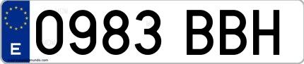Ejemplo de matrícula española 0983 BBH