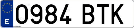 Ejemplo de matrícula de coche ordinaria 0984 BTK