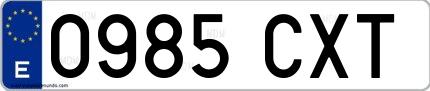 Ejemplo de matrícula española 0985 CXT