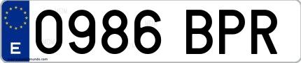 Ejemplo de matrícula española 0986 BPR