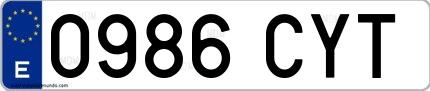 Ejemplo de matrícula española 0986 CYT