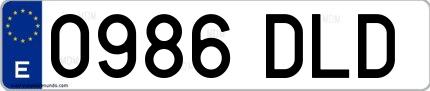 Ejemplo de matrícula española 0986 DLD