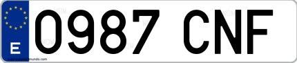 Ejemplo de matrícula española 0987 CNF