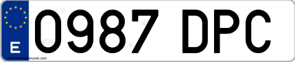 Ejemplo de matrícula de coche ordinaria 0987 DPC