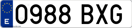 Ejemplo de matrícula de coche ordinaria 0988 BXG