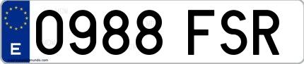 Ejemplo de matrícula de coche ordinaria 0988 FSR