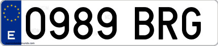 Ejemplo de matrícula de coche ordinaria 0989 BRG
