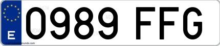 Ejemplo de matrícula española 0989 FFG