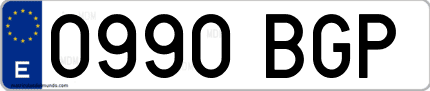 Ejemplo de matrícula de coche ordinaria 0990 BGP