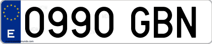 Ejemplo de matrícula de coche ordinaria 0990 GBN