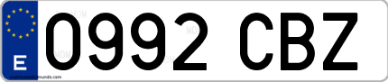 Ejemplo de matrícula de coche ordinaria 0992 CBZ