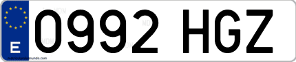 Ejemplo de matrícula de coche ordinaria 0992 HGZ