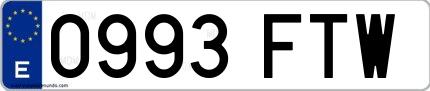 Ejemplo de matrícula española 0993 FTW