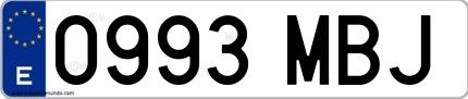 Ejemplo de matrícula española 0993 MBJ
