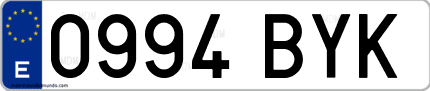 Ejemplo de matrícula de coche ordinaria 0994 BYK