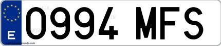 Ejemplo de matrícula española 0994 MFS