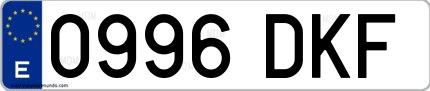 Ejemplo de matrícula española 0996 DKF