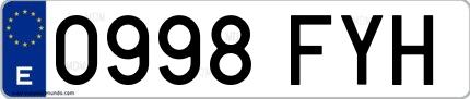 Ejemplo de matrícula española 0998 FYH