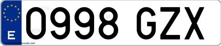 Ejemplo de matrícula española 0998 GZX