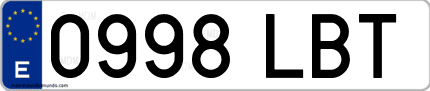 Ejemplo de matrícula de coche ordinaria 0998 LBT