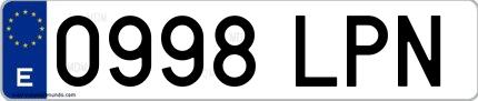 Ejemplo de matrícula española 0998 LPN