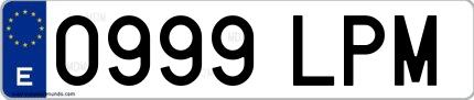 Ejemplo de matrícula española 0999 LPM
