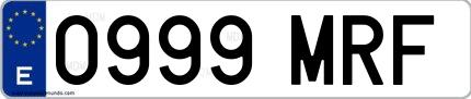 Ejemplo de matrícula de coche ordinaria 0999 MRF