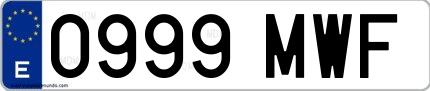 Ejemplo de matrícula española 0999 MWF
