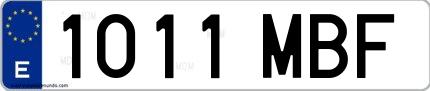 Ejemplo de matrícula española 1011 MBF
