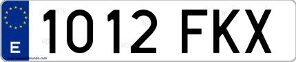 Ejemplo de matrícula española 1012 FKX