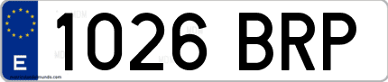 Ejemplo de matrícula de coche ordinaria 1026 BRP