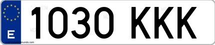 Ejemplo de matrícula española 1030 KKK