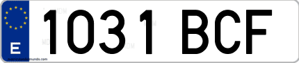 Ejemplo de matrícula de coche ordinaria 1031 BCF