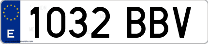 Ejemplo de matrícula de coche ordinaria 1032 BBV