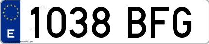 Ejemplo de matrícula española 1038 BFG